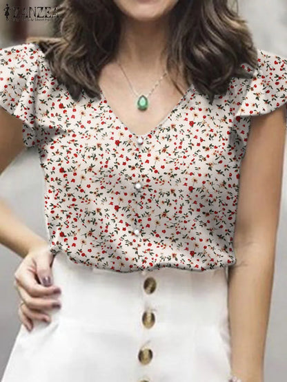 Vrouwelijke Zomer Blouse met Bloemenprint