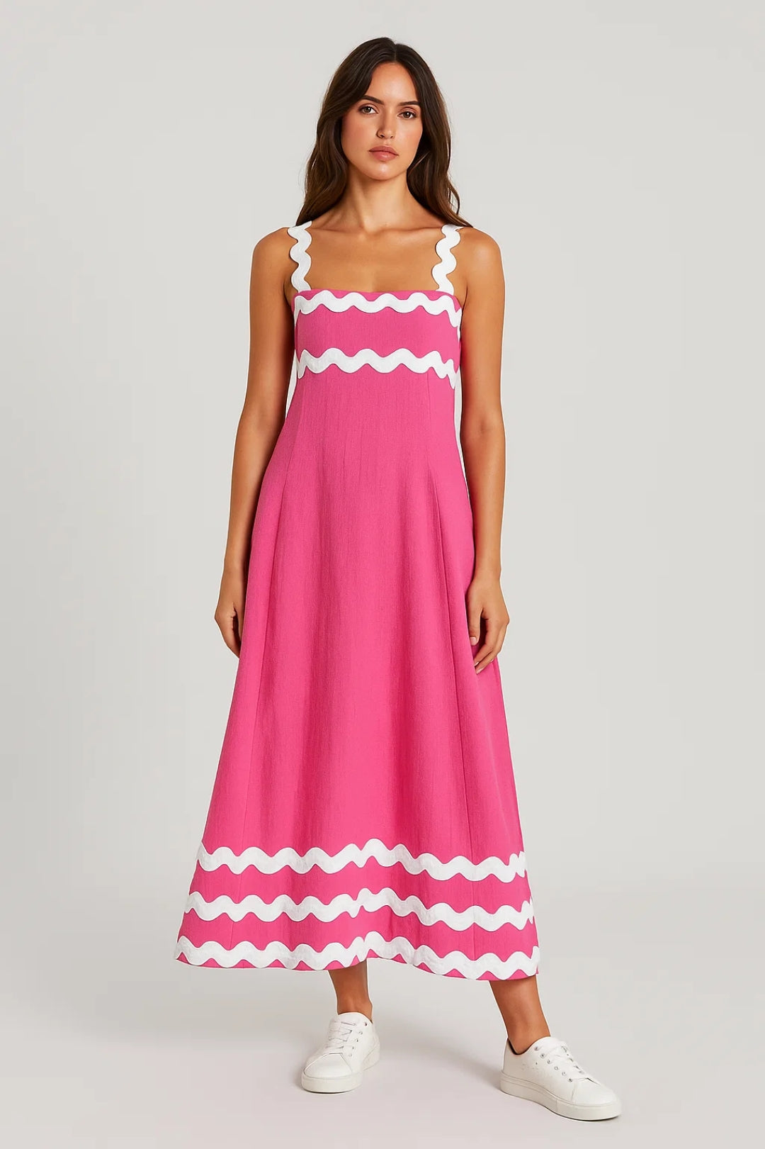 Zomer Maxi Jurk voor Dames met Bandjes en Golvende Rand
