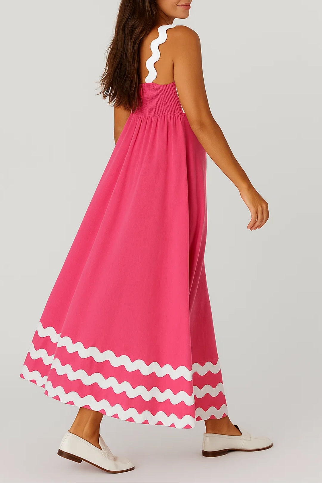 Zomer Maxi Jurk voor Dames met Bandjes en Golvende Rand