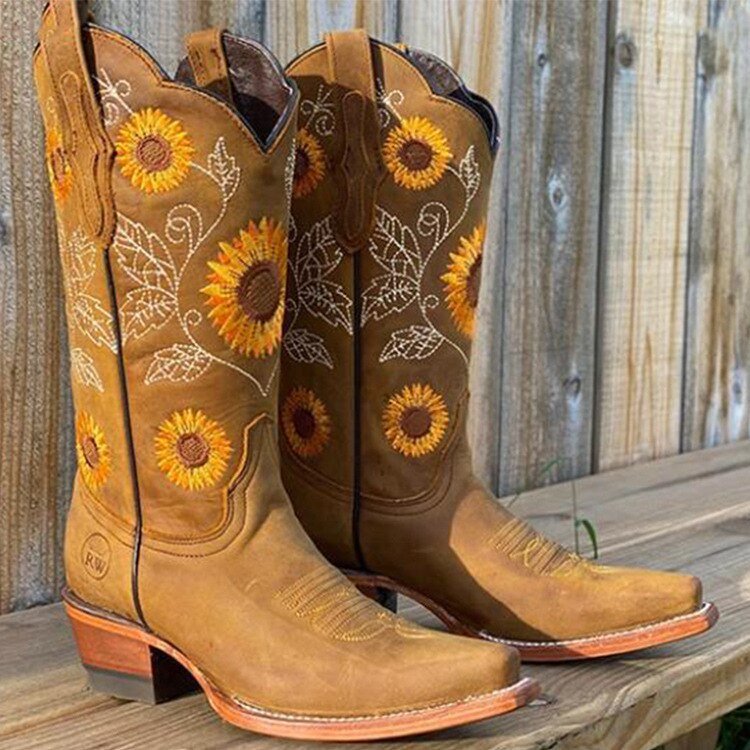 Zonnebloem Cowboylaarzen Dames | Halfhoge Laarzen 3