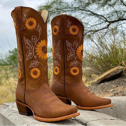 Zonnebloem Cowboylaarzen Dames | Halfhoge Laarzen 5