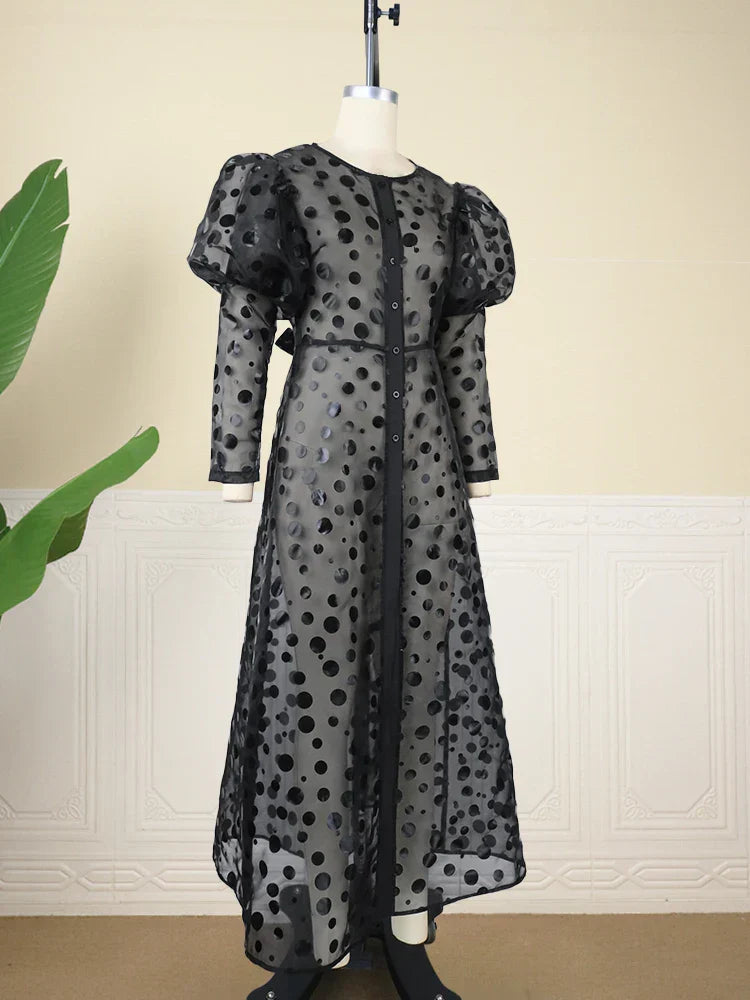 Zwarte Organza Jurk Lange Mouwen A Line Stijl