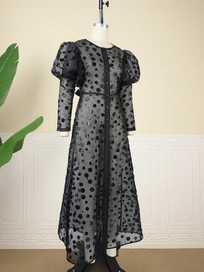 Zwarte Organza Jurk Lange Mouwen A Line Stijl
