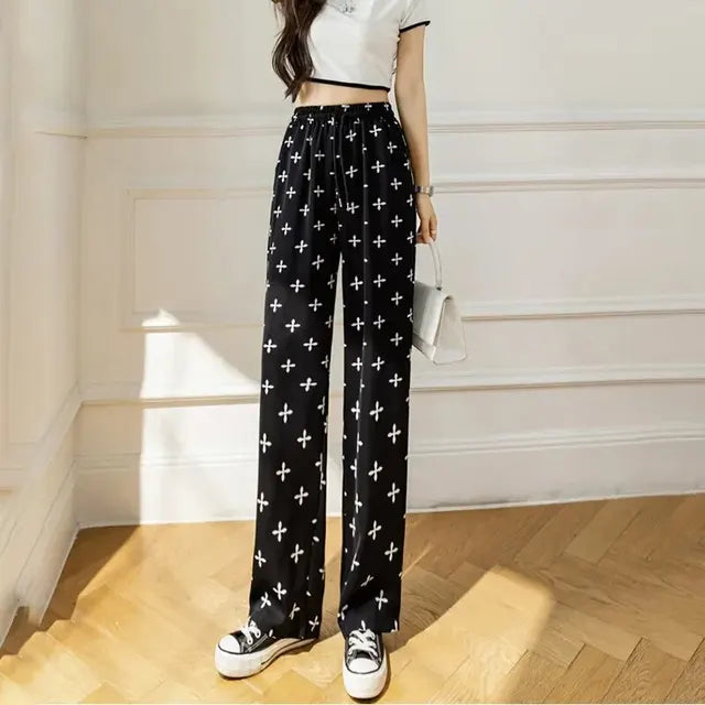 Hoge Taille Bell Bottom Jeans Zwart Wit Gestreept