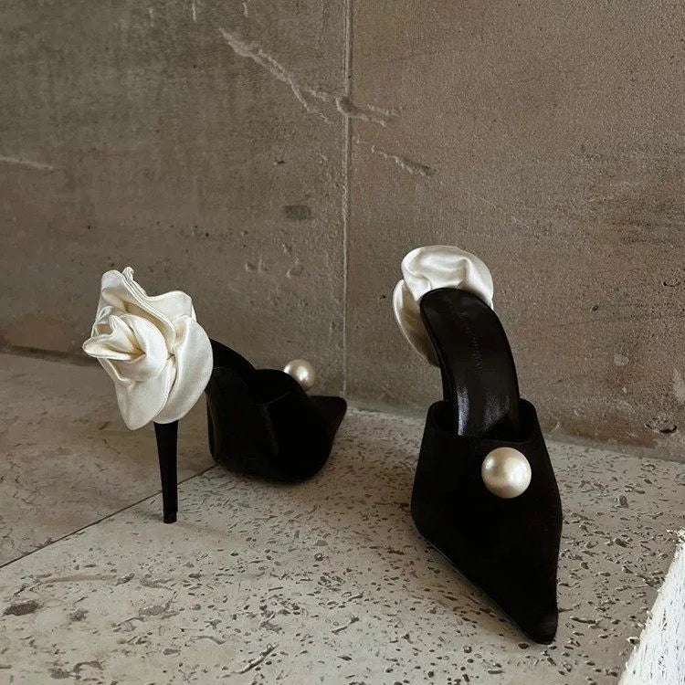 Zwarte Parel Stiletto's van Satijn voor Vrouw - StudioMarella
