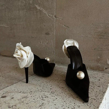 Zwarte Parel Stiletto's van Satijn voor Vrouw - StudioMarella