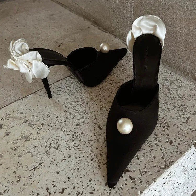 Zwarte Parel Stiletto's van Satijn voor Vrouw