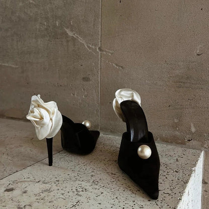 Zwarte Parel Stiletto's van Satijn voor Vrouw