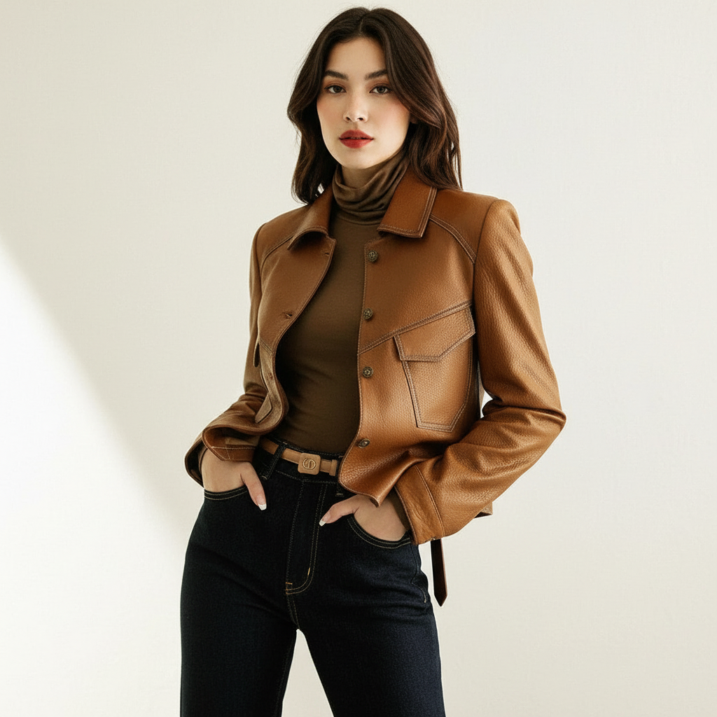 Korte Imitatieleer Blazer voor Vrouw - StudioMarella