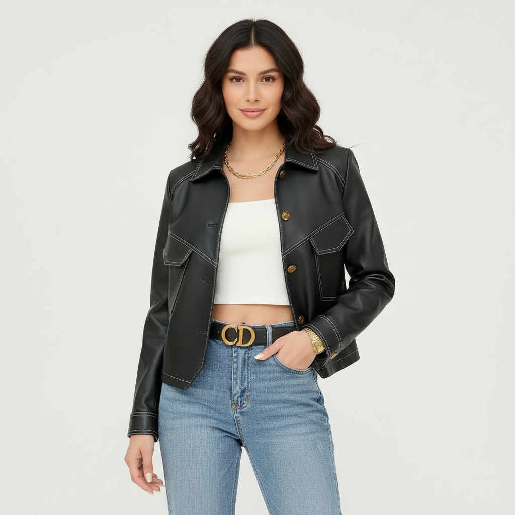 Korte Imitatieleer Blazer voor Vrouw