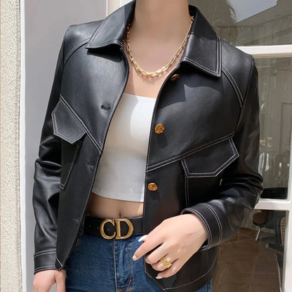 Korte Imitatieleer Blazer voor Vrouw