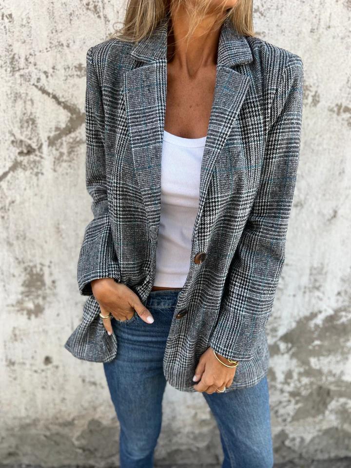 Dames Casual Blazer Ruitmotief Klassieke Pasvorm - StudioMarella
