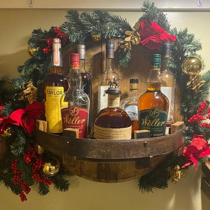 Drankendisplay Hout Rond Wandrek 4 Flessen Bruin Wandplank Bar Keuken Flessenhouder Rustiek Industrieel Interieur