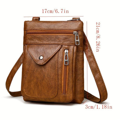Vintage Schoudertas Retro Crossbody Kunstleer Dames Compacte Handtas Verstelbare Riem Casual Stijl Dagelijks