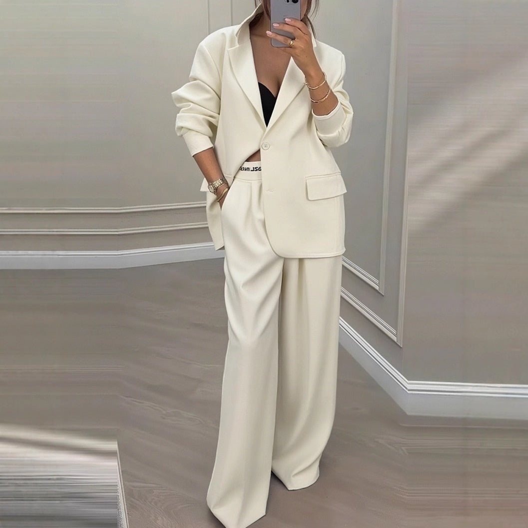 Dames Blazer Set Wijde Broek Elegant Chic Kleding