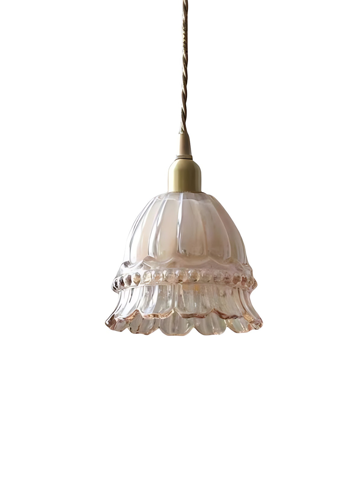 Franse Landelijke Hanglamp Glazen Kap Kwallen Design Transparant of Amber met Walnoot Greep Sfeerverlichting Eetkamer Elegante Plafondlamp