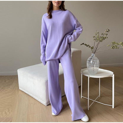 Dames Gebreide Lounge Set met Coltrui en Wijde Broek