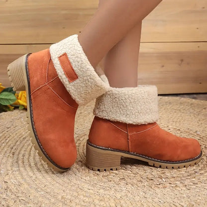 Winterlaarzen Dames met Lage Blokhak Comfortabel Antislip Warme Voering Stretch Zwart Groen Rood Elegante Laarzen