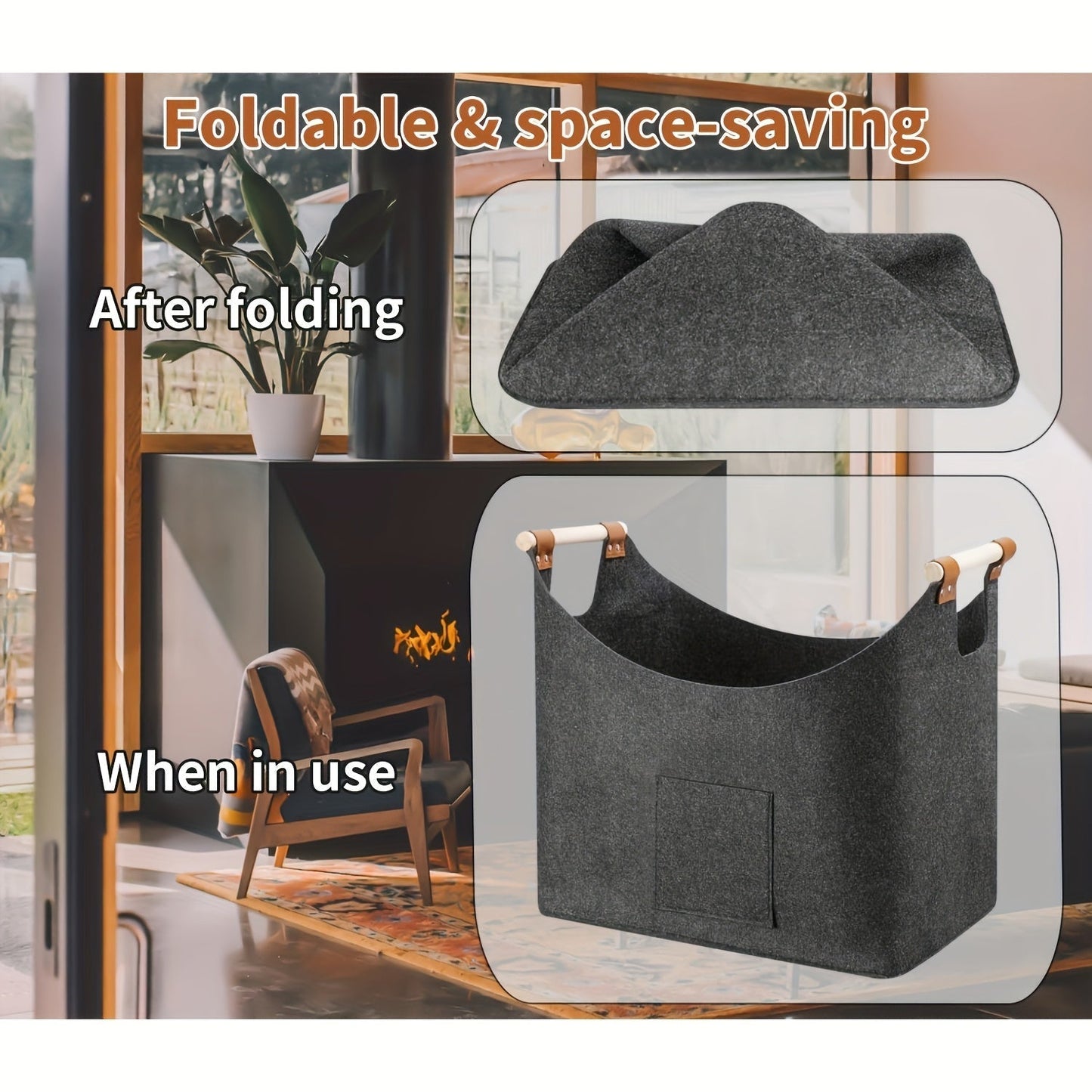 Vilten Haardhoutmand 55L – Grote Haardhout Opbergmand voor Open Haard & Houtkachel