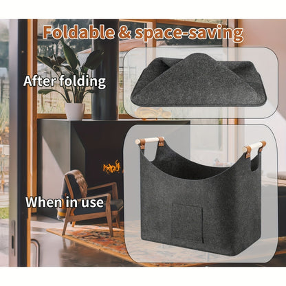 Vilten Haardhoutmand 55L – Grote Haardhout Opbergmand voor Open Haard & Houtkachel