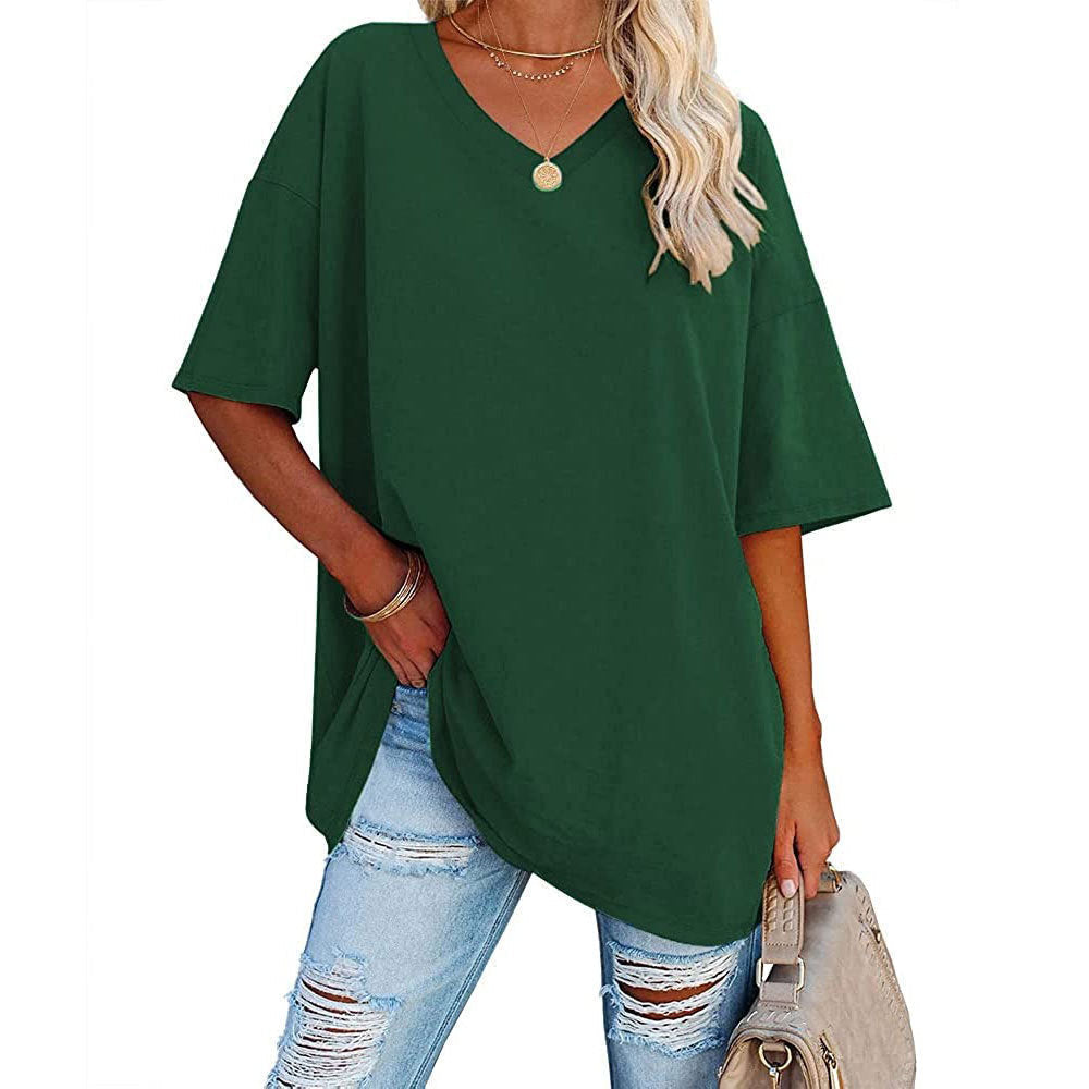 Dames T-shirt V-hals Losse Fit Basis Top Casual