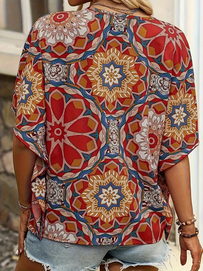 Bloes met Bloemen V-hals voor Vrouw Zomerse Stijl