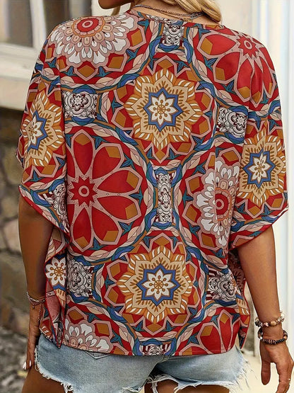 Bloes met Bloemen V-hals voor Vrouw Zomerse Stijl