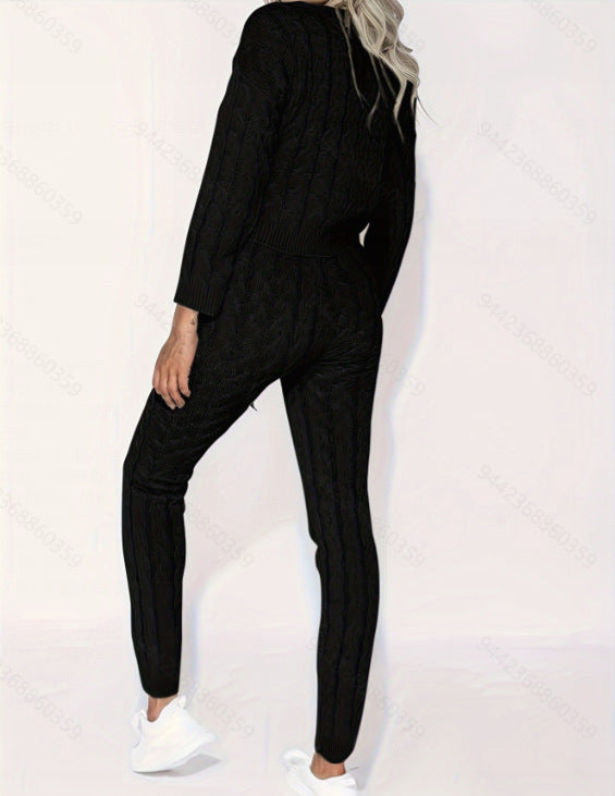 Dames Lounge Set Warme Kabeltrui Legging en Top