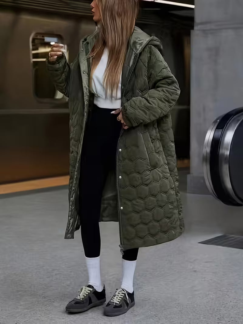 Dames Trenchcoat Zwart Lang Gewatteerd