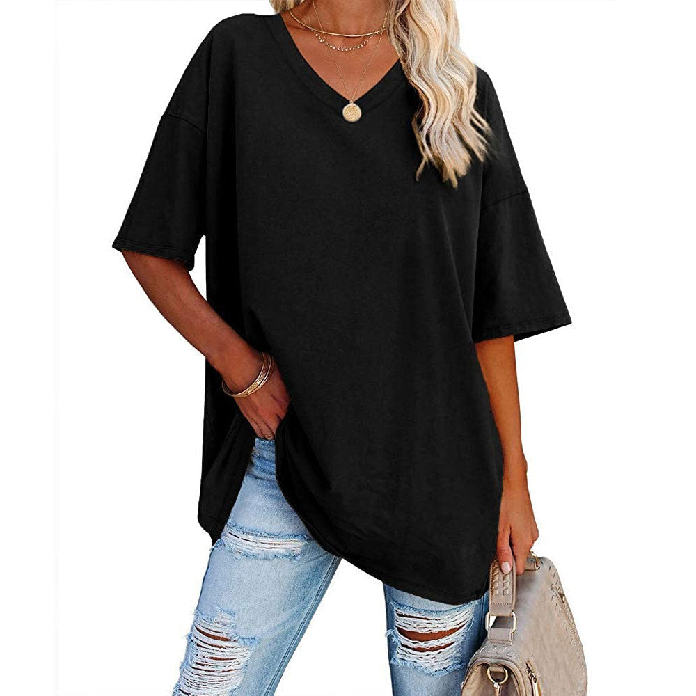 Dames T-shirt V-hals Losse Fit Basis Top Casual