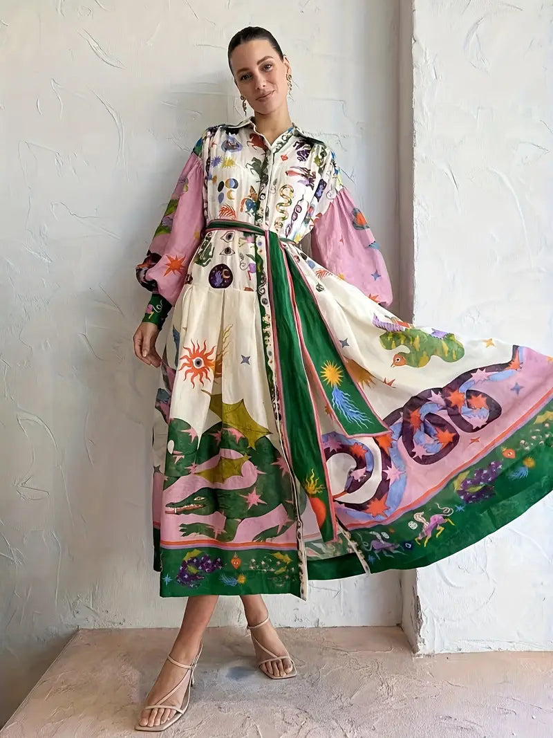 Maxi Jurk Abstracte Print Vrouwelijke Zomerjurk