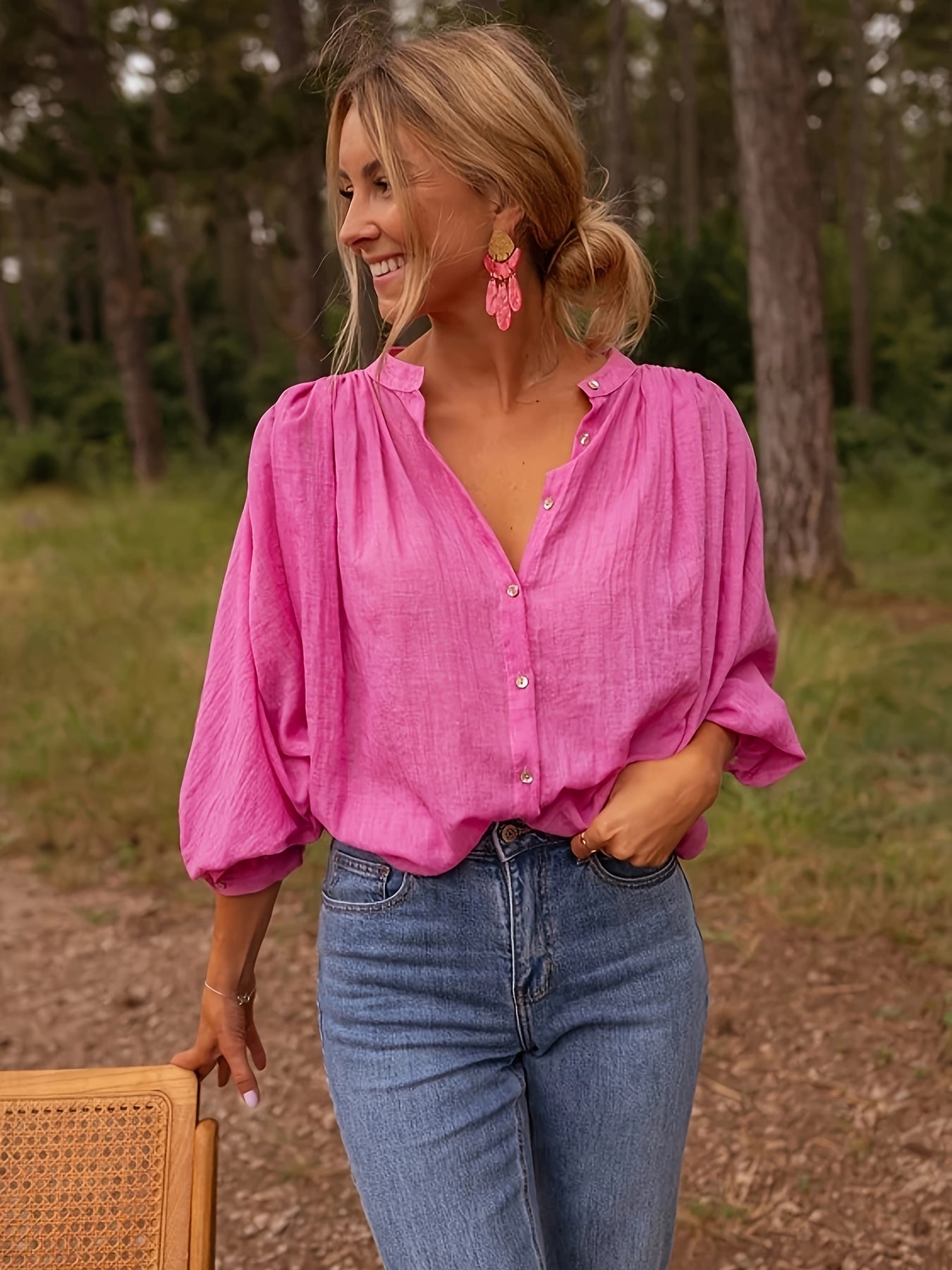 Dames tuniekblouse met v-hals en lange mouwen - StudioMarella
