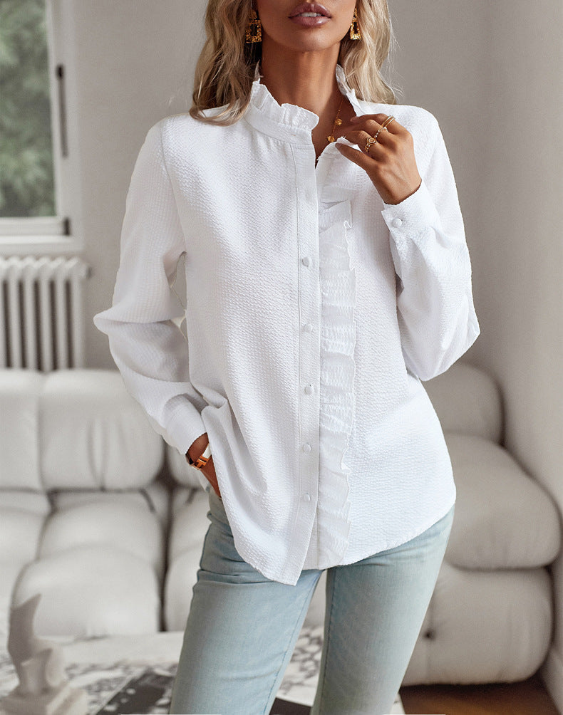 Dames Blouse Elegante Ruches Fijn Geweven Zomermodel