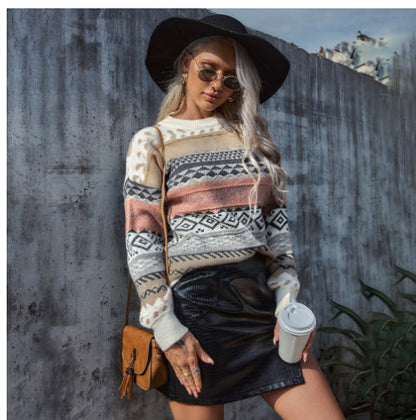 Dames Trui Gebreid Warm Aztec Patroon