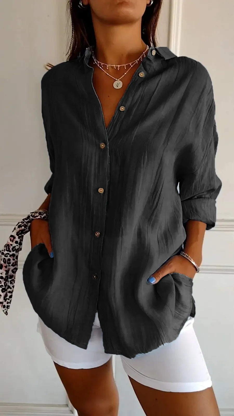 Dames Blouse Zomerse Luchtige Knoopsluiting