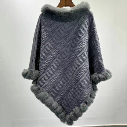 Dames Sjaal Cape met Kunstbont Kraag Gebreid Warm