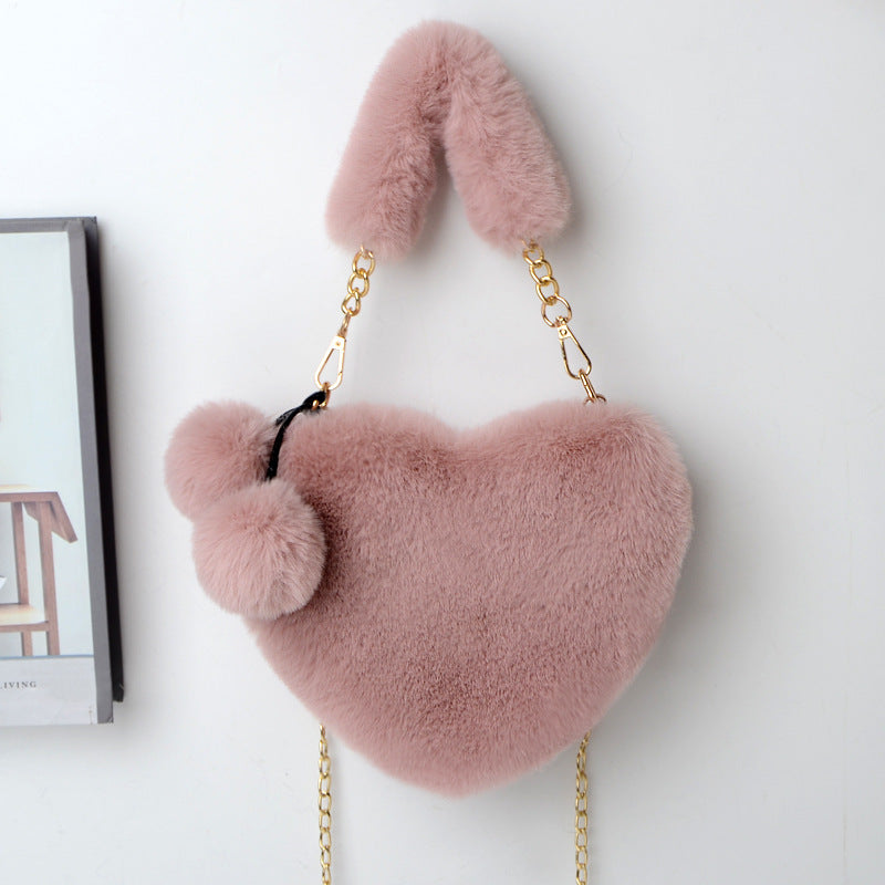 Dames Handtas Plush Hartvorm met Ketting Sluiting