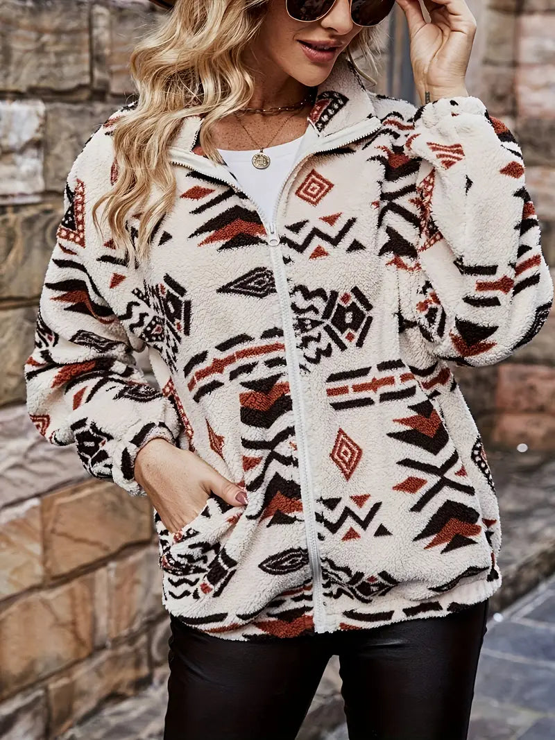 Fleecejack Warm Geometrisch Design Voor Dames en Heren