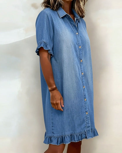 Dames Denim Jurk Met Rimpeling Slim Fit