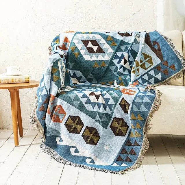Gooi Deken Jacquard Geweven Franjes Kleurrijk Katoen Polyester Warm Zacht
