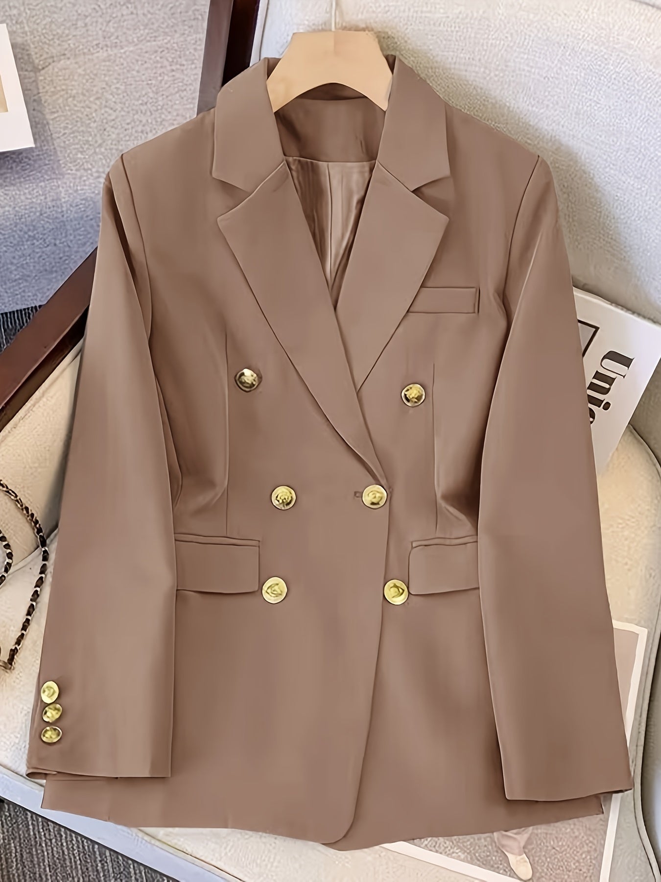 Damesblazer Slim Fit Gouden Knopen Elegant Zwart
