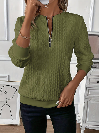 Dames Sweater Top met Rits en Kabel Brei Patroon