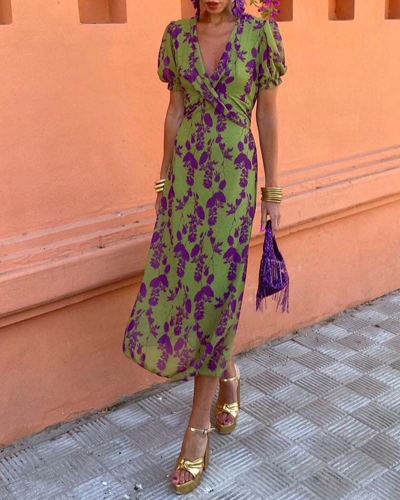 Lente Jurk Katoenmix Bladerenpatroon Zomerjurk Elegant → Zomerjurk Lente Katoen Bladerenprint Vrouwelijke Jurk