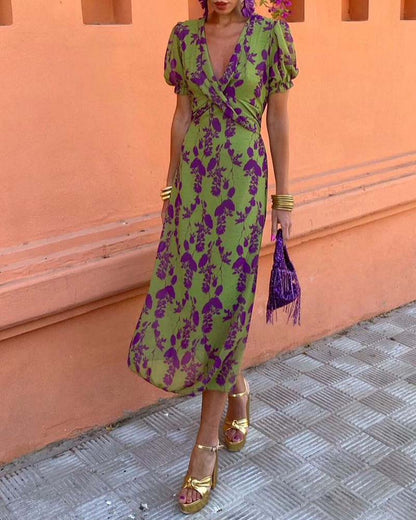 Lente Jurk Katoenmix Bladerenpatroon Zomerjurk Elegant → Zomerjurk Lente Katoen Bladerenprint Vrouwelijke Jurk