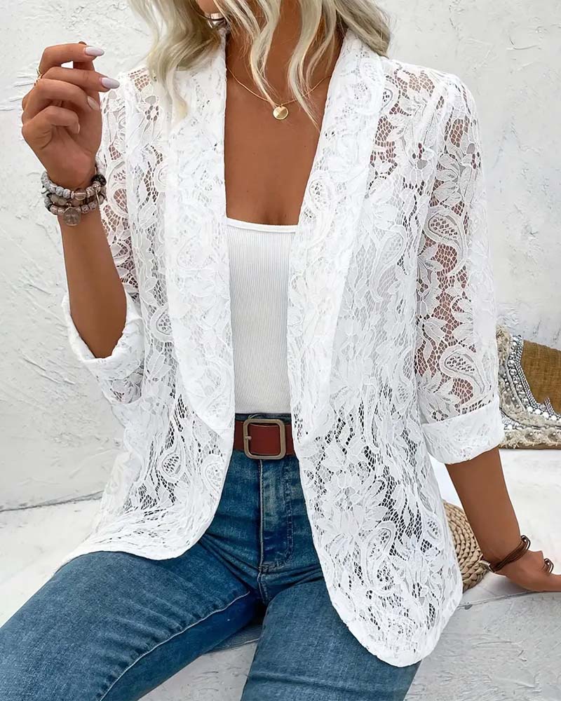 Dames Blazer Kanten Jas Elegant Zwart - StudioMarella