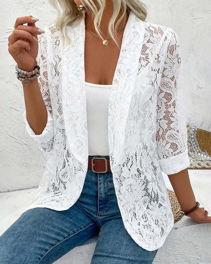 Dames Blazer Kanten Jas Elegant Zwart - StudioMarella