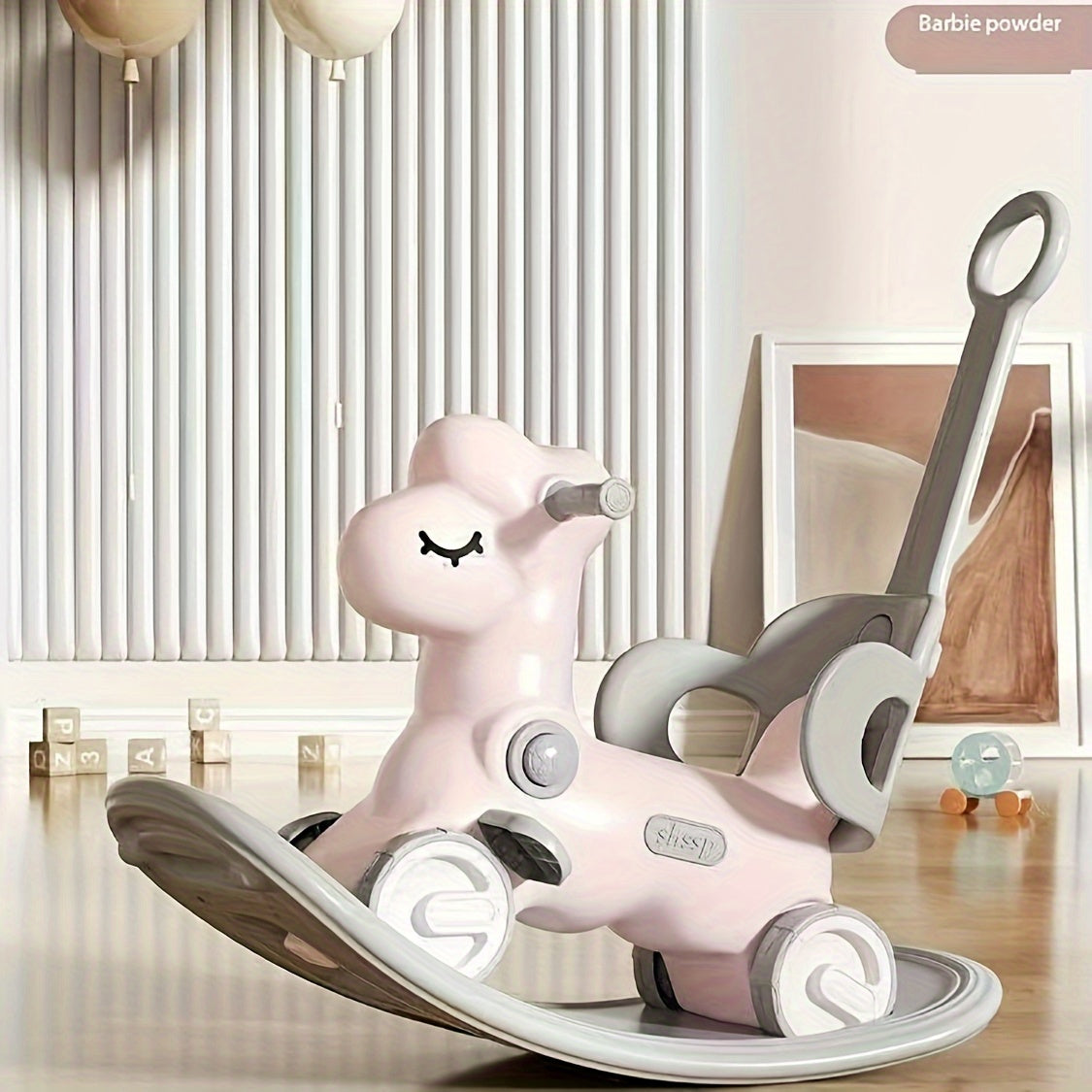 2-in-1 baby schommelpaard loopfiets kunststof roze kinderen peuter met duwstang balansspeelgoed binnen speelgoed