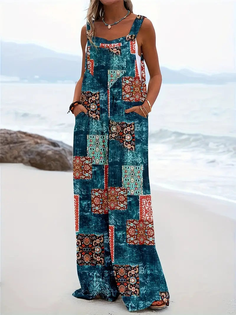 Zomerse Jumpsuit Vrouw All-over Print Jurk Kleurblokken