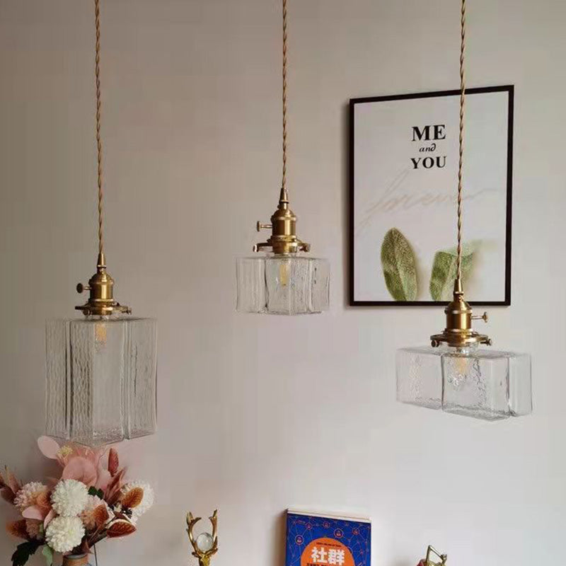 Vintage Hanglamp met Gegolfd Glas & IJzeren Armatuur – Vierkant/Rechthoekig – Scandinavisch Design voor Woonkamer