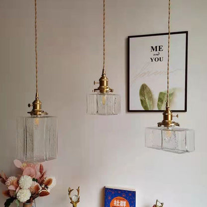 Vintage Hanglamp met Gegolfd Glas & IJzeren Armatuur – Vierkant/Rechthoekig – Scandinavisch Design voor Woonkamer